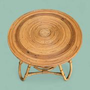 Pair of tripod coffee tables in rattan from the 1950s.