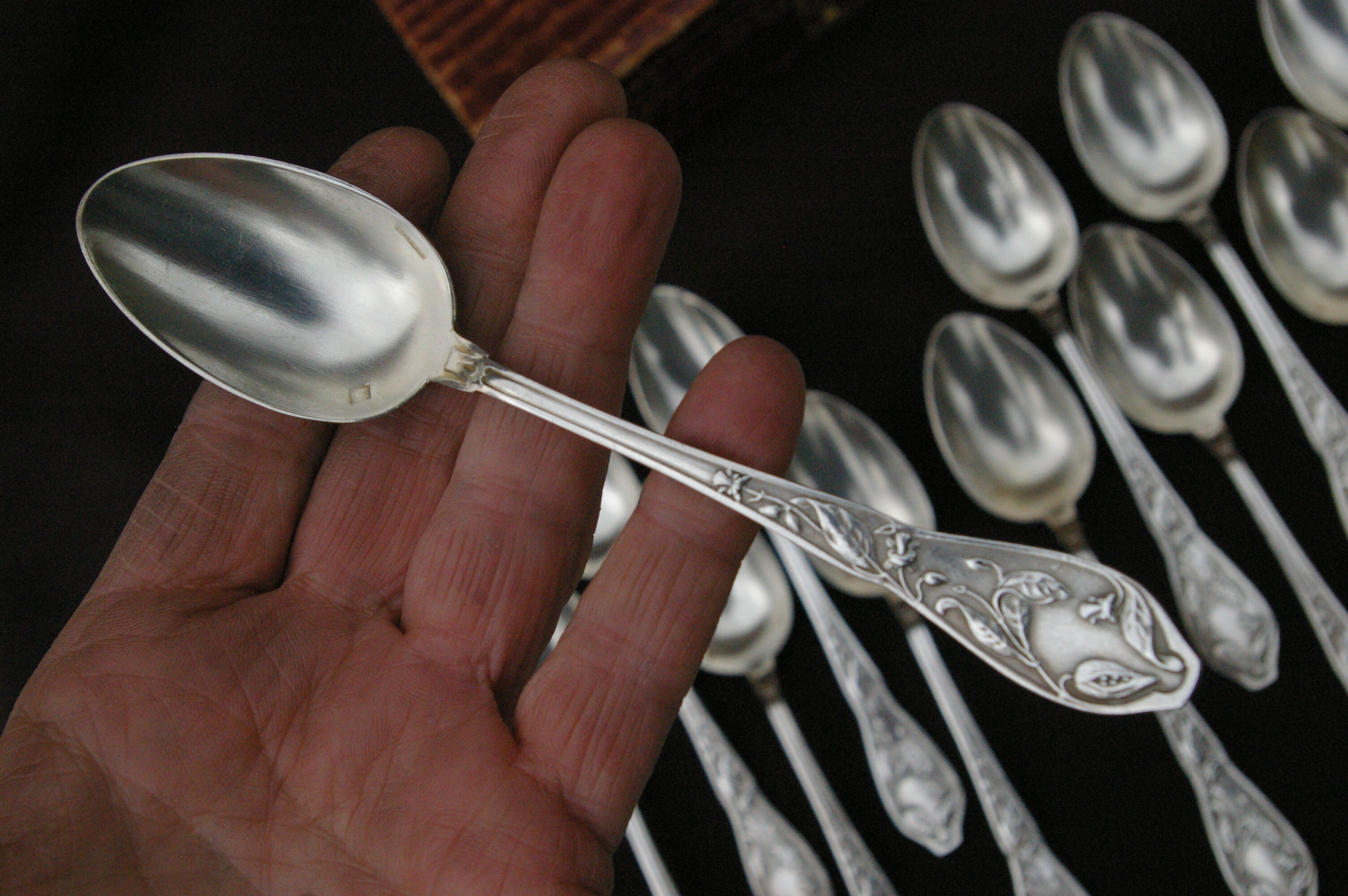 12 small Silver Metal Spoons Art Nouveau - Adolphe Boulenger