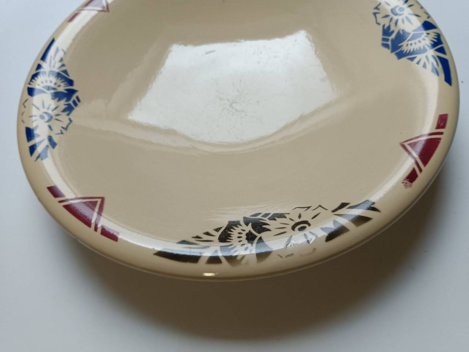 Compotier bas Badonviller art déco beige à fleurs