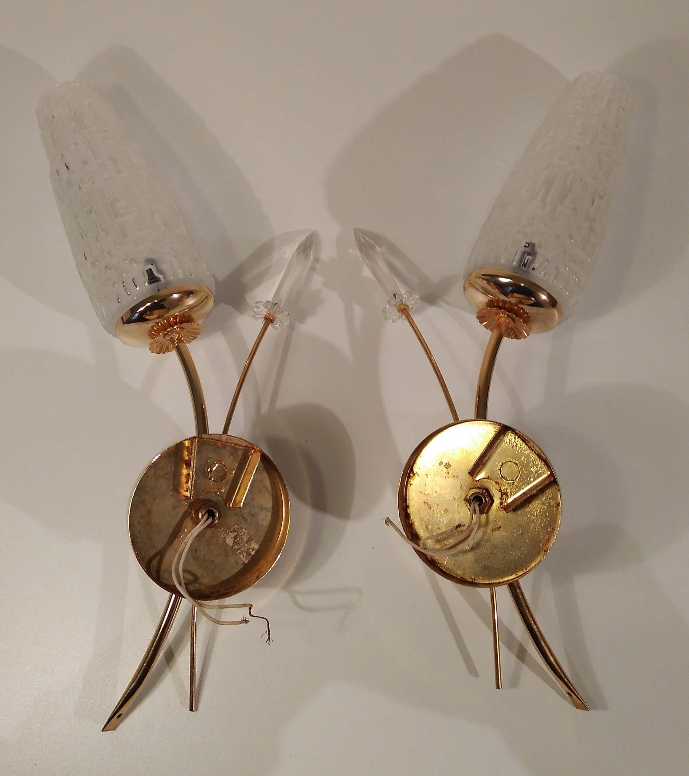 Paire d'appliques vintage verre et doré