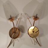 Pair of vintage glass and gold sconces
