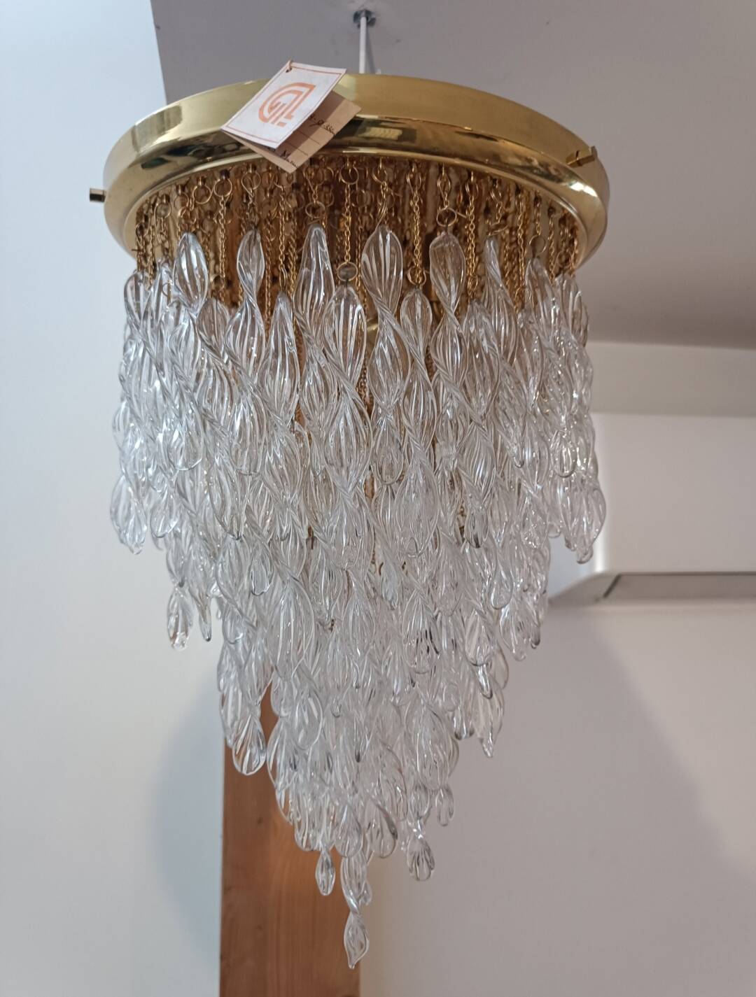 Murano Italy 1970s Wavy Crystal Cascade Chandelier