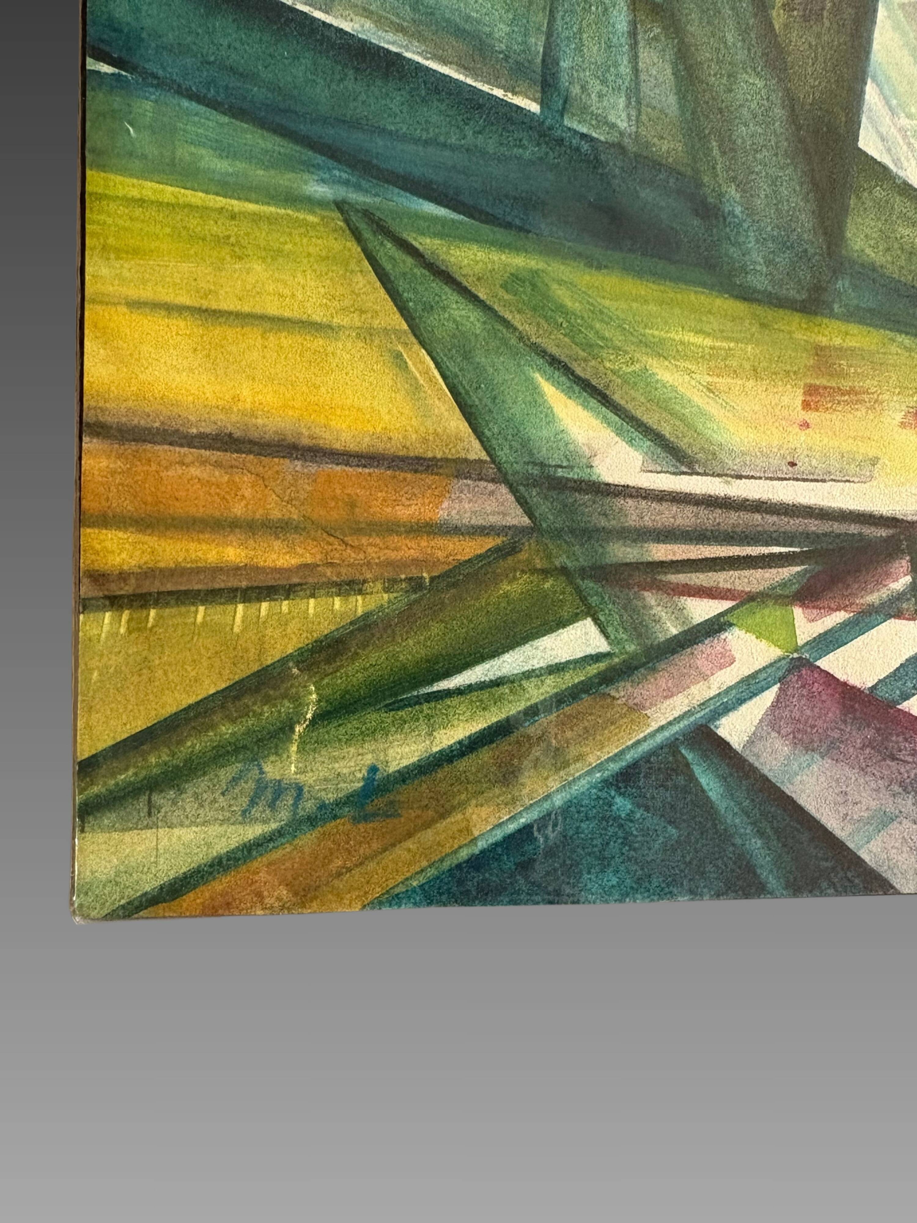 Larionov mikhail. (1880-1964) rayonnist composition modern gouache