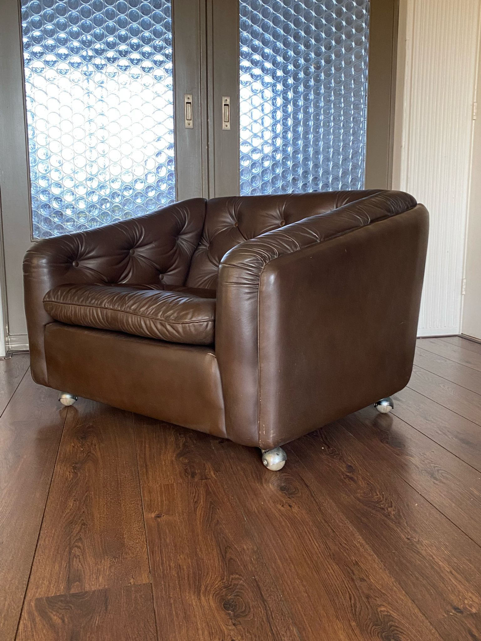 Vintage leather armchair C610 by Geoffrey Harcourt for Artifort, 1960s
