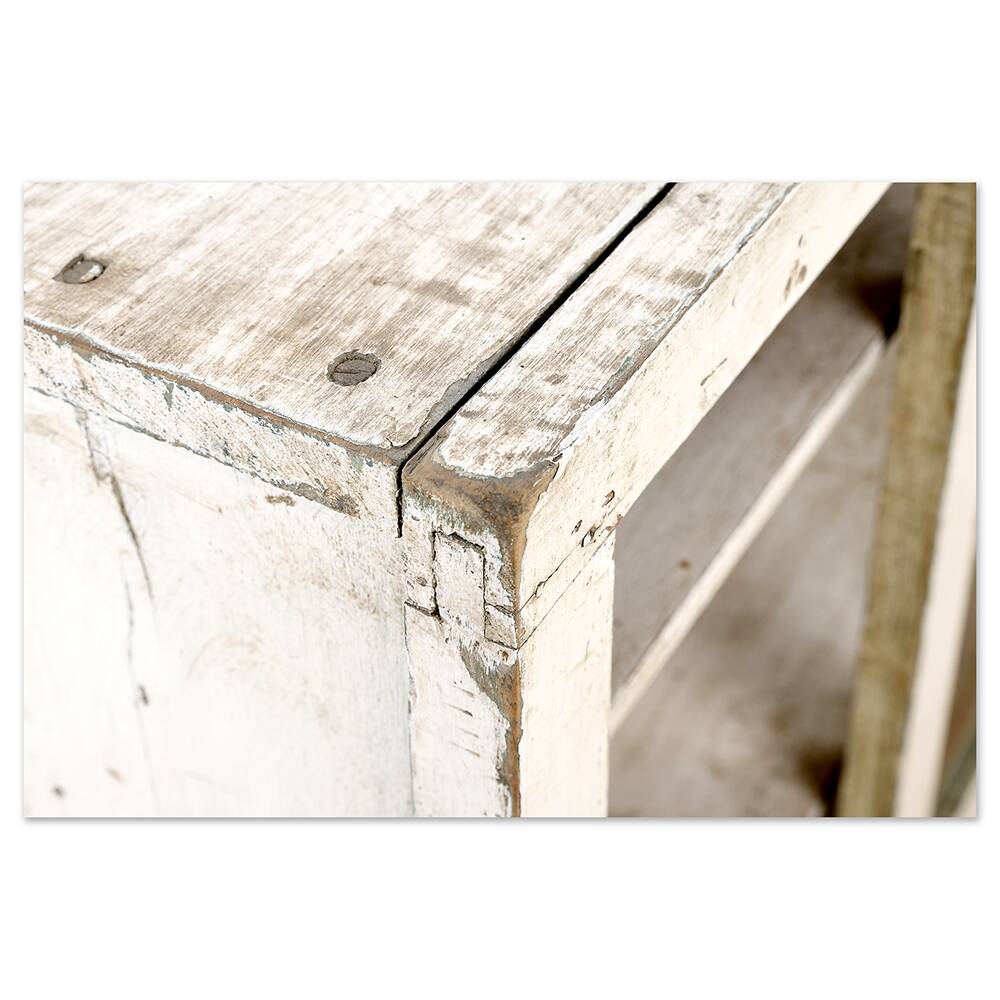 Solid wood wall display case with white patina