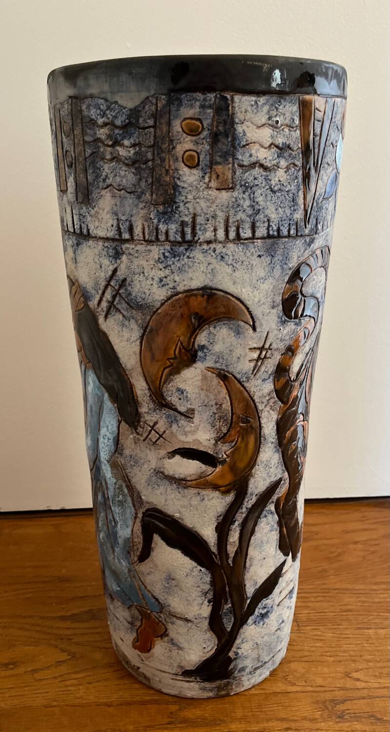 Large ceramic roller vase or umbrella stand
