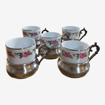 Porcelain and pewter coffee cups