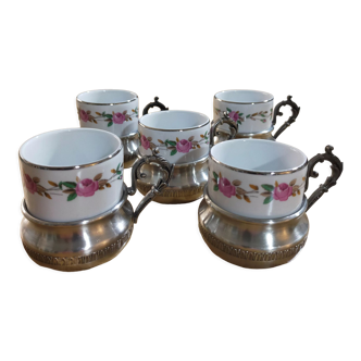 Tasses à café porcelaine et étain