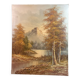 Oil on canvas, autumn lake landscape mountain lake