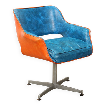 Vintage swivel armchair in faux leather and aluminum, 1960s-70s