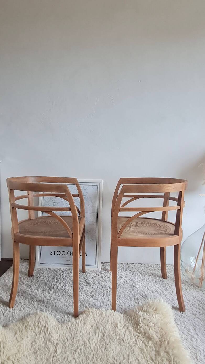 Pair of chairs in the style of antique armchairs circa 1940 - engraved seat.