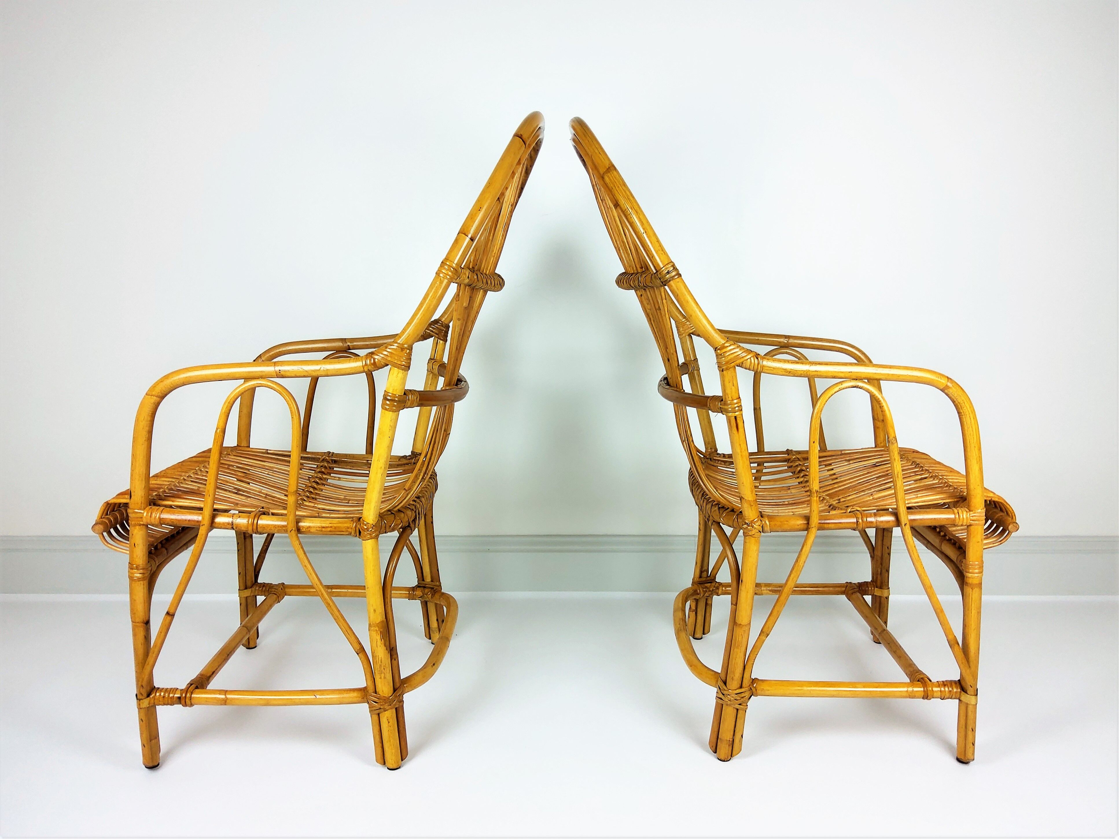 2 vintage rattan bamboo armchairs 1960