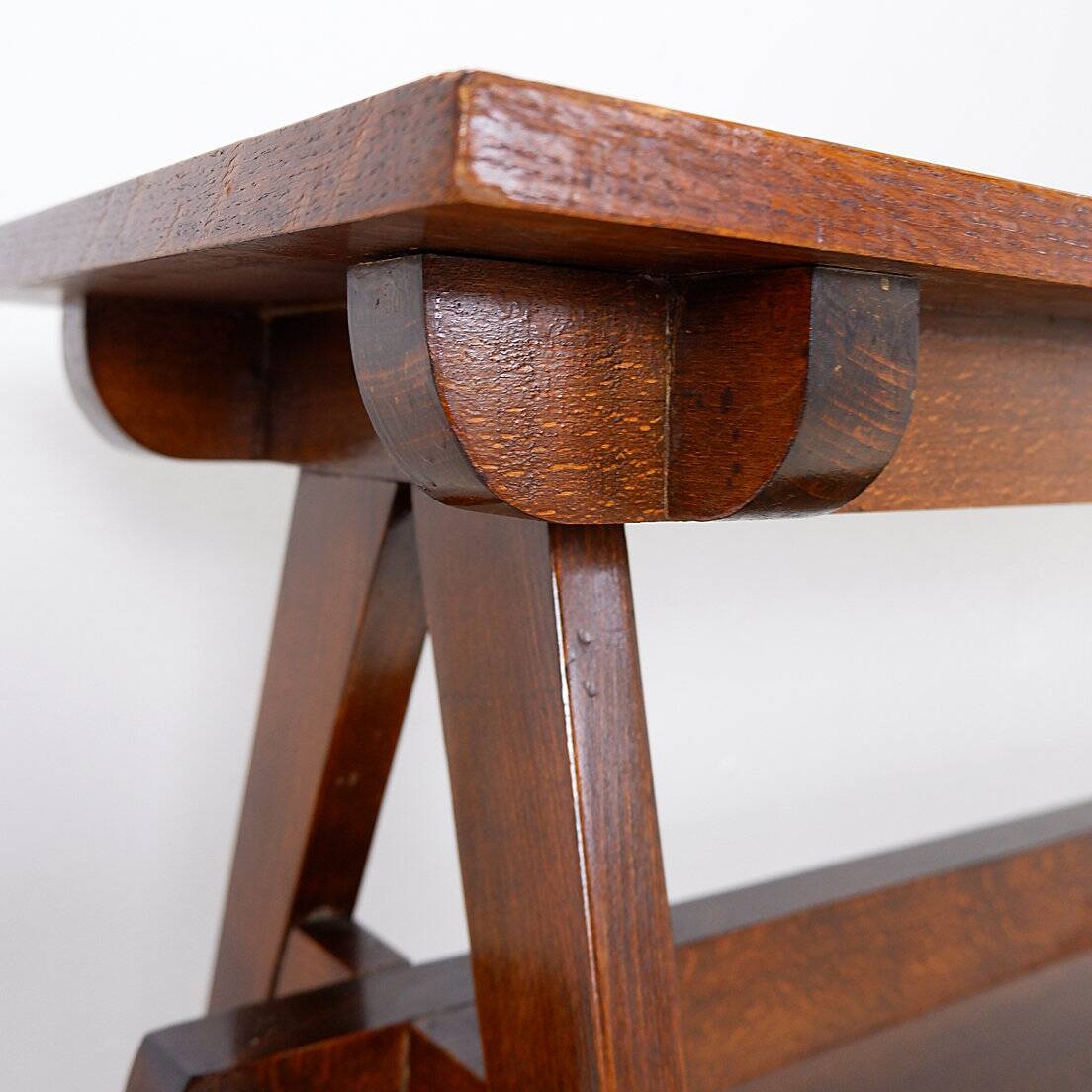 Pair of solid wood benches with compass feet