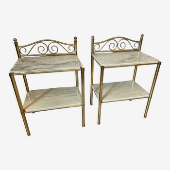 Pair of marble and brass bedside tables