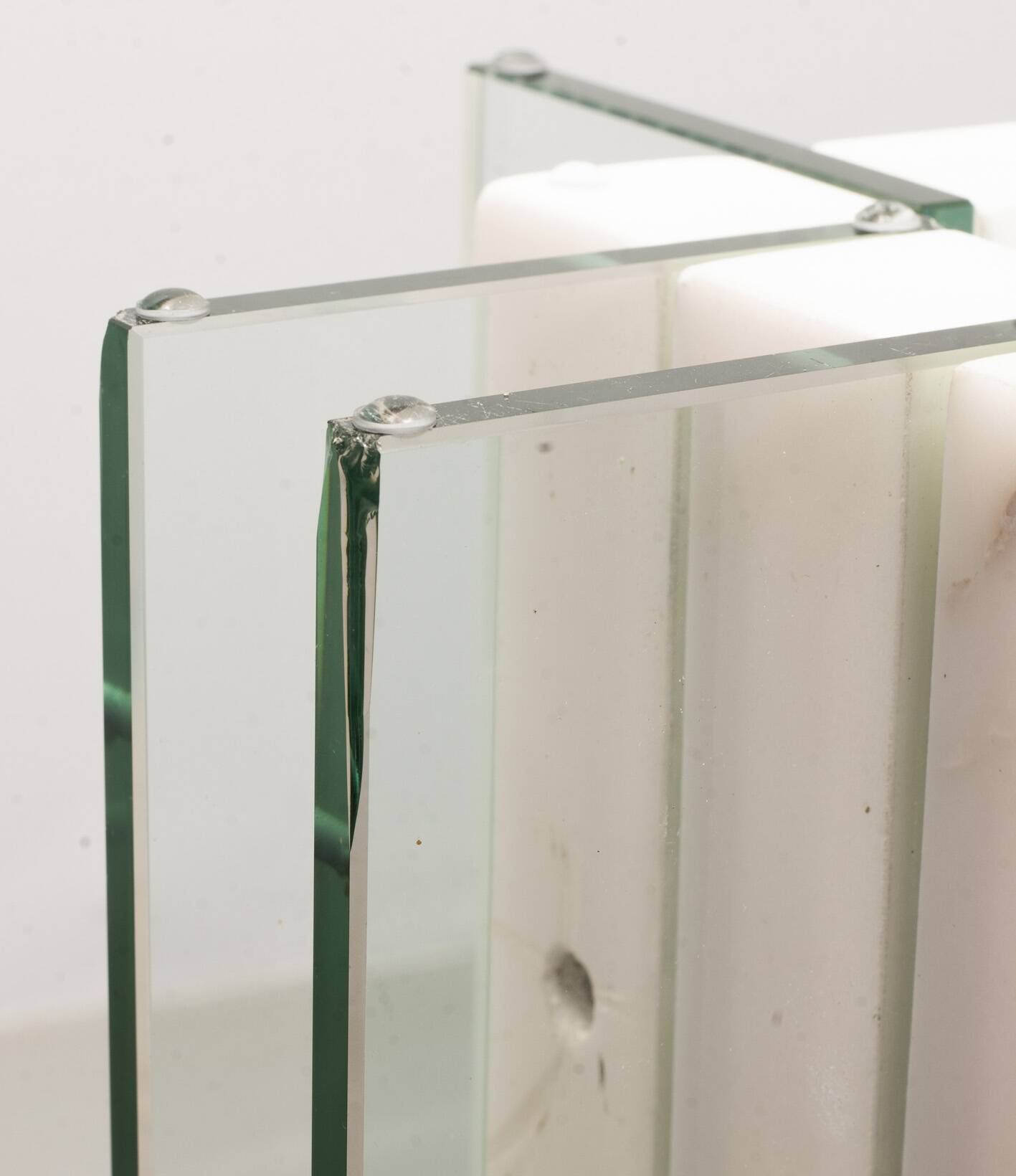 White Marble Italian Square Side Table with Glass Top and Lighting Option
