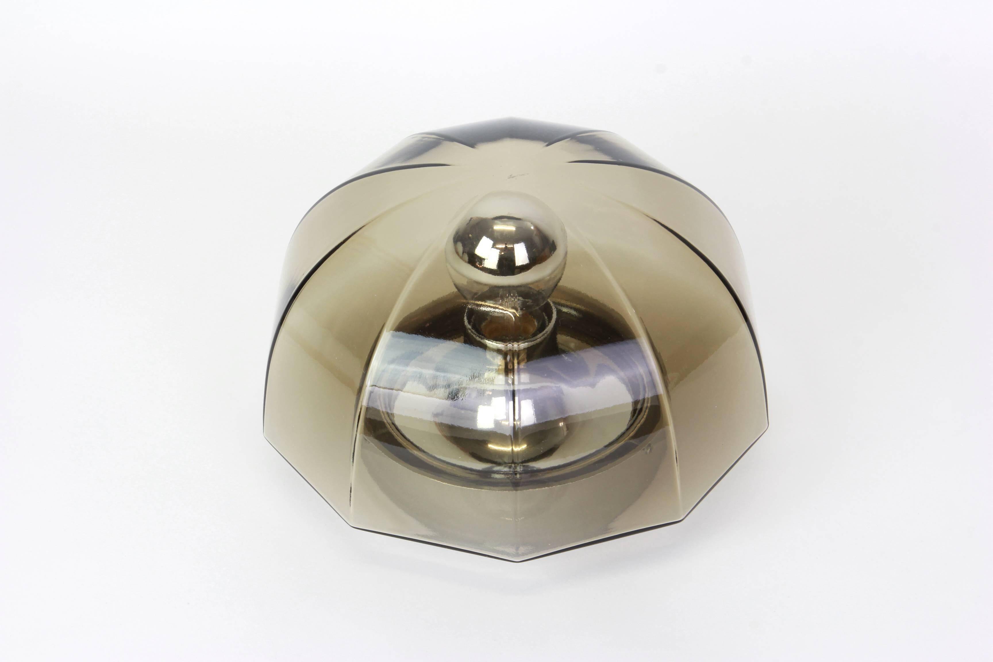 Pair of smoked glass wall lights or ceiling lights by Hillebrand, Germany, 1960s.