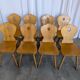 Set of 8 Vintage Tyrolean Heart Cutout Wooden Dining Chairs, Rustic Farmhou