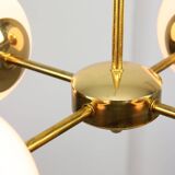 Italian Mid Century Golden Sputnik Chandelier with Opaline Shades, 1960s