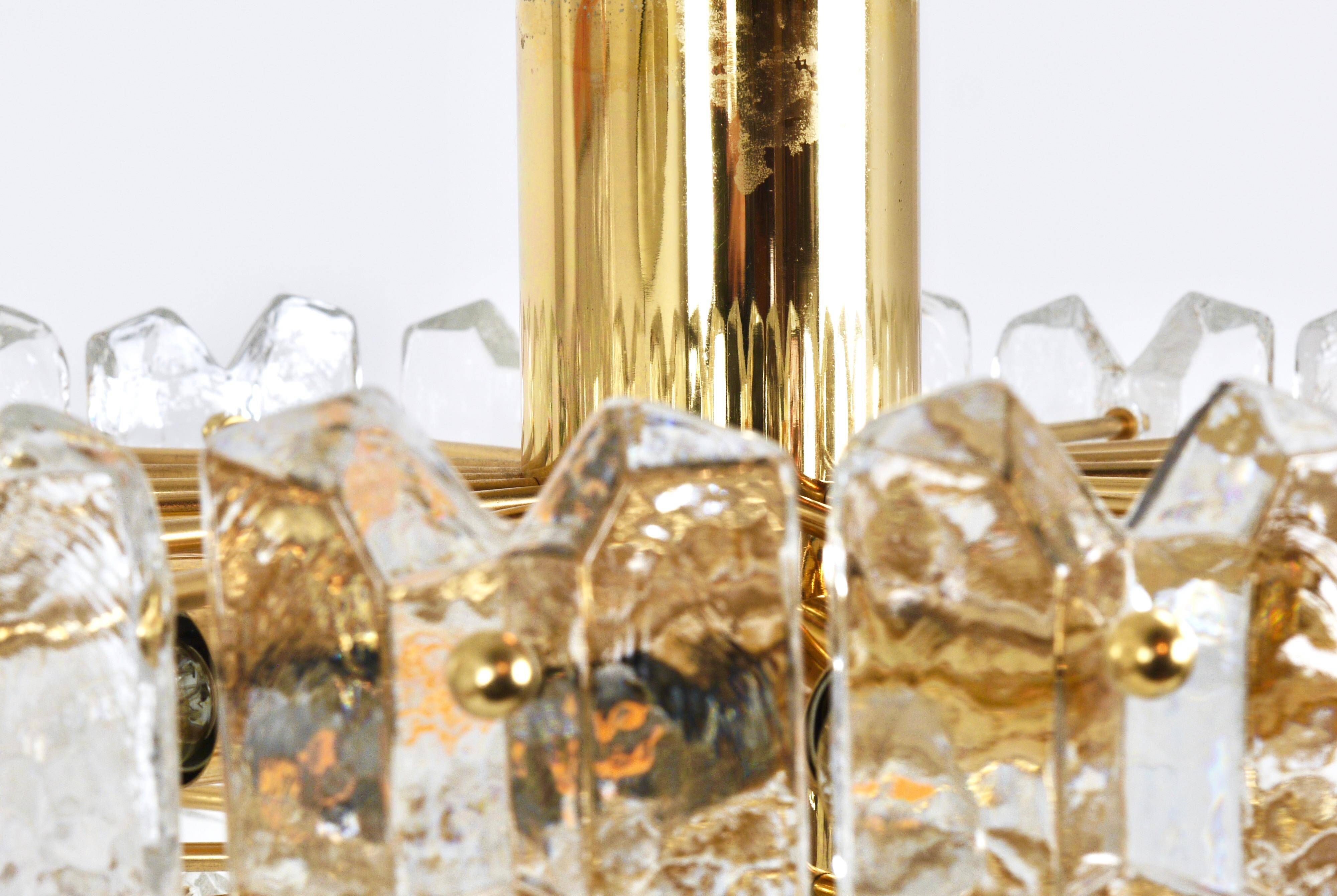 Large ceiling chandelier in gilded brass and glass Palazzo J.T. Kalmar, 1950s