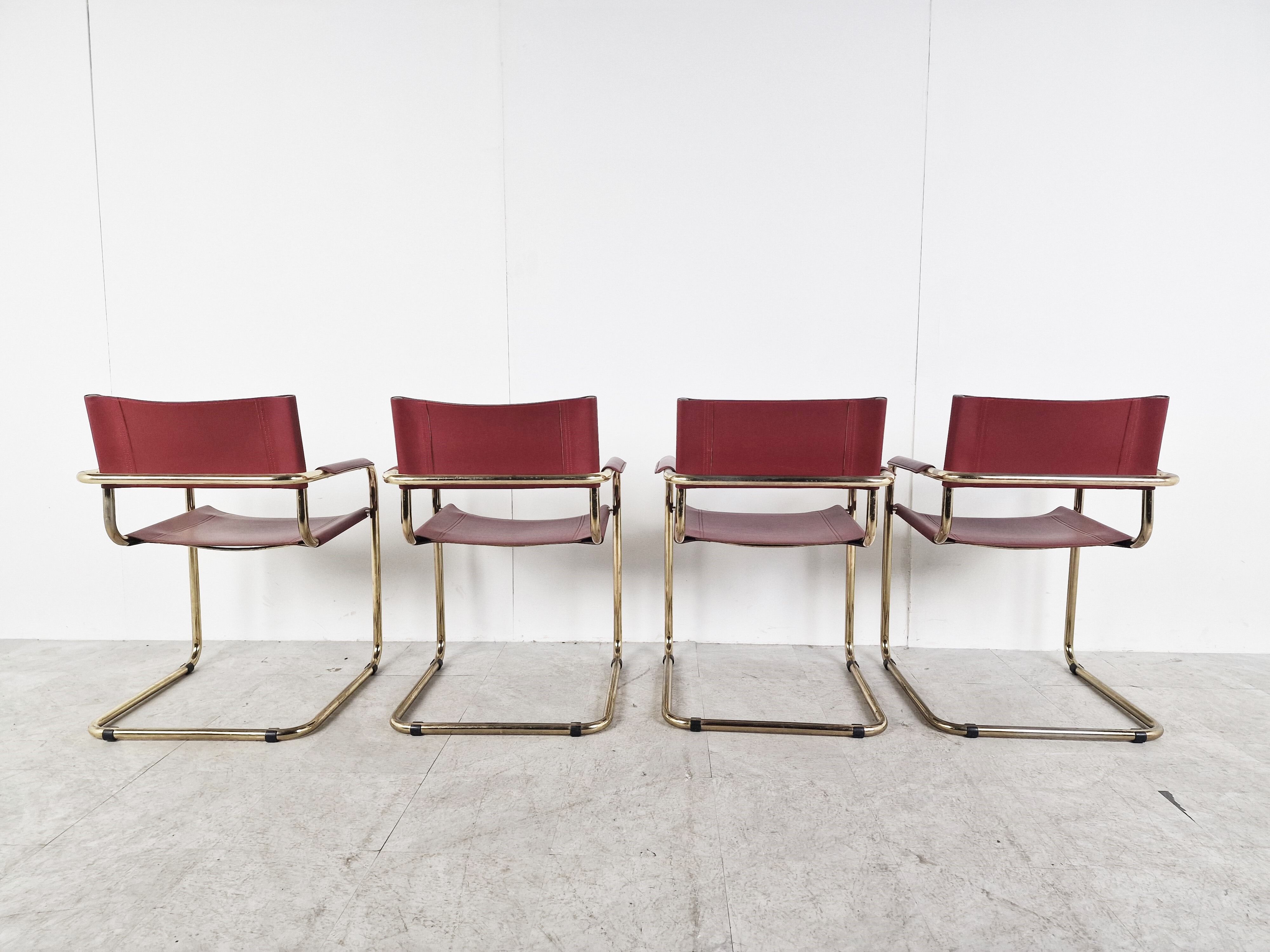 Red leather bauhaus design dining chairs - 1980