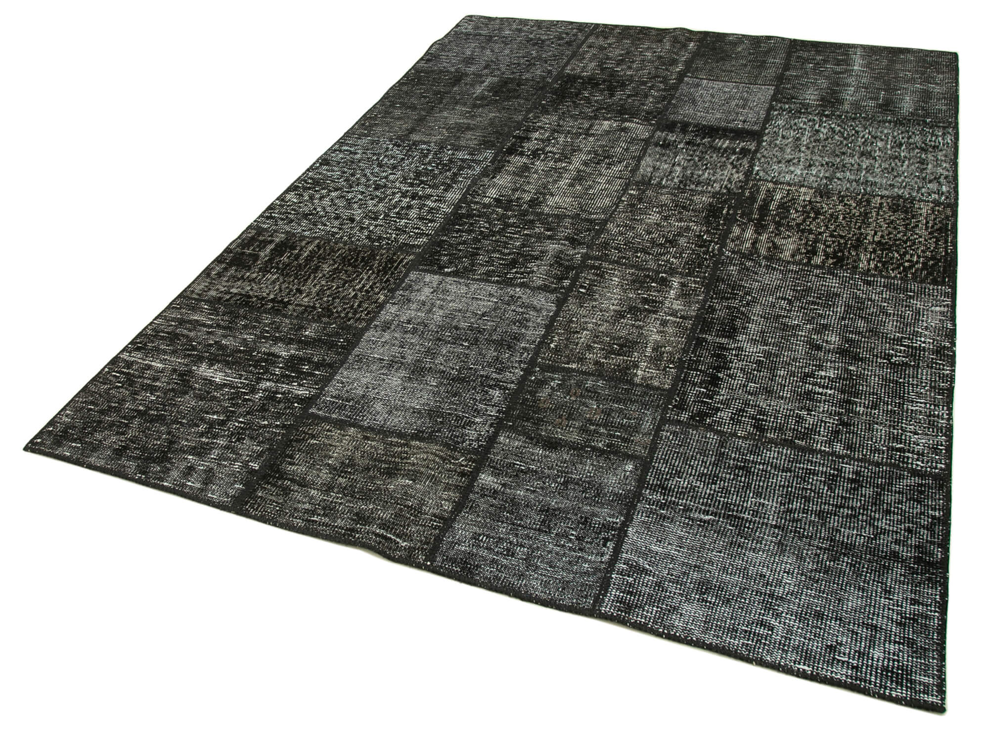 Handmade Anatolian Vintage 171 cm x 242 cm Black Patchwork Carpet