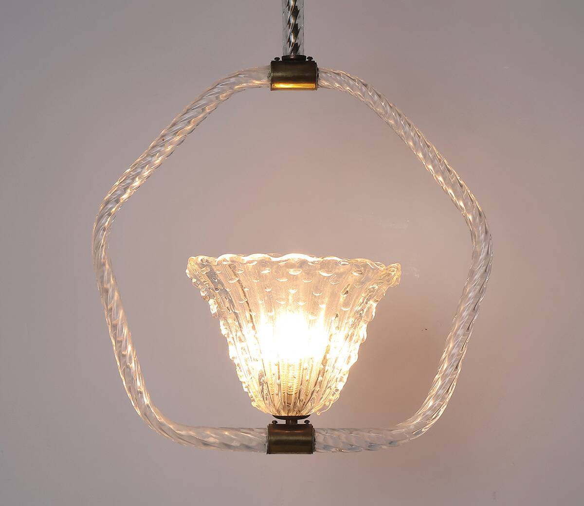 Lampe suspendue en verre de Murano vintage Barovier et Toso, années 1940.