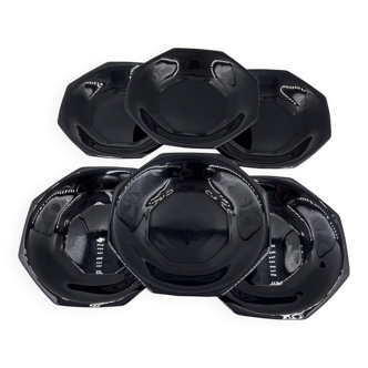 Set of 6 black soup plates