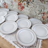 Lot de 12 assiettes dessert en porcelaine double liseré doré Ligne Hôtesse