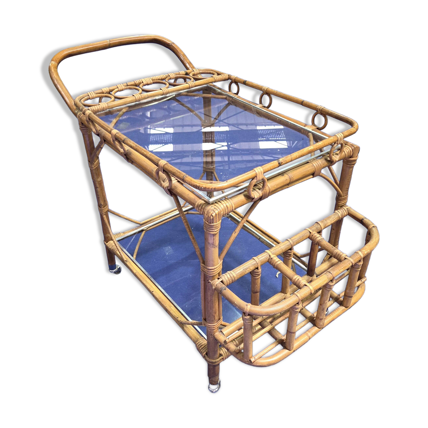 Service trolley, bar, bamboo, rattan, 1950s
