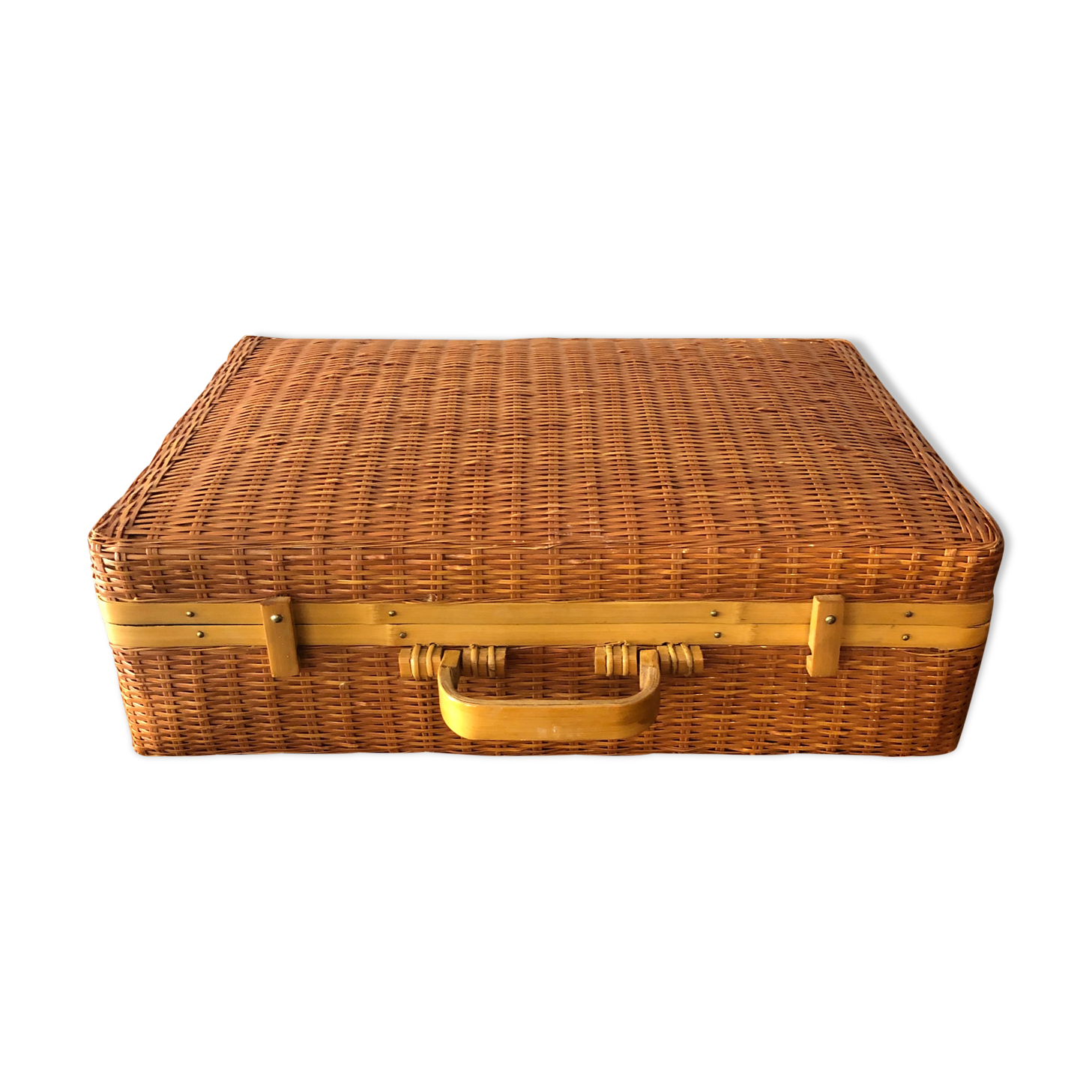 Vintage braided wicker suitcase