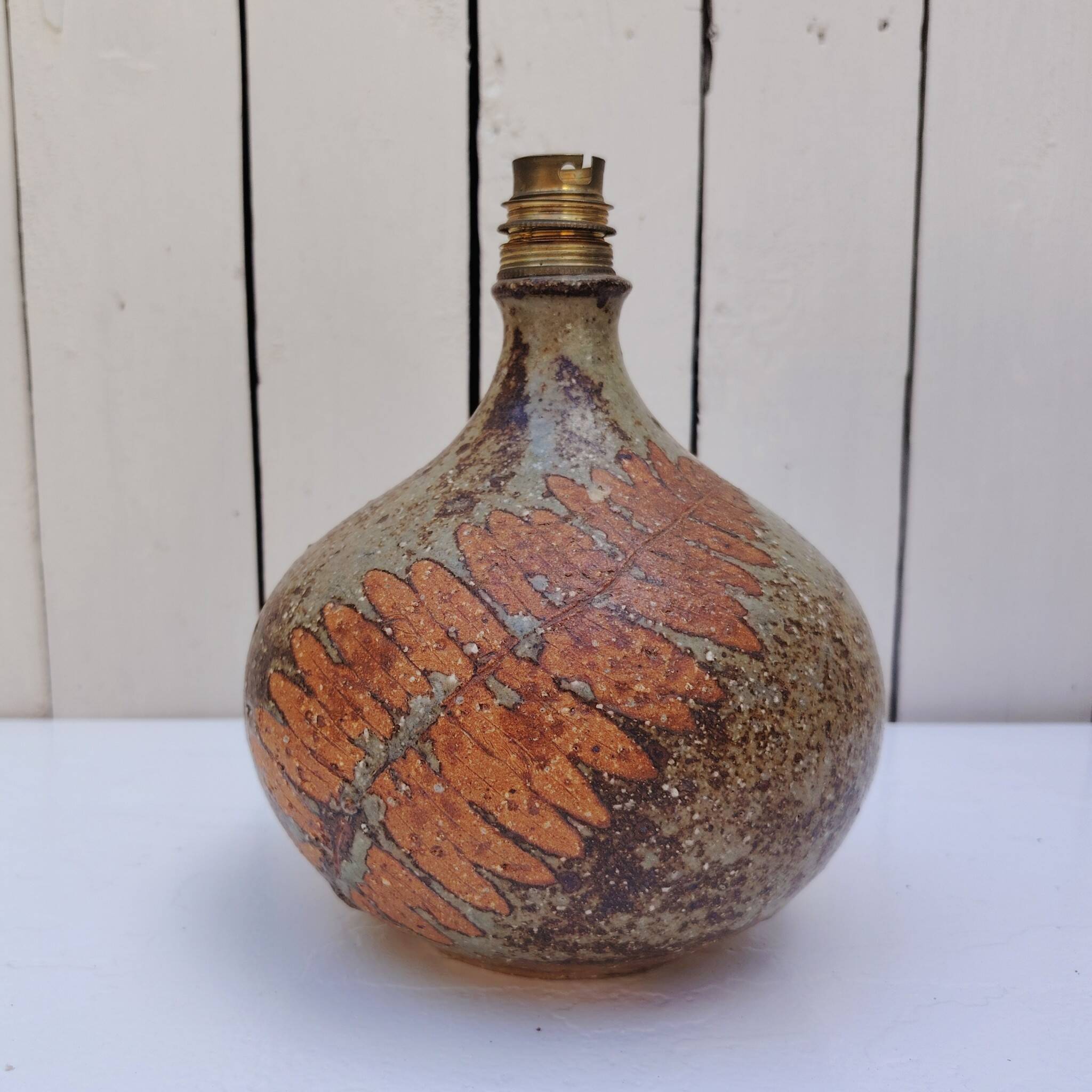 Pied de lampe en grès pyrité, fougère, Alain Blanchard, vintage