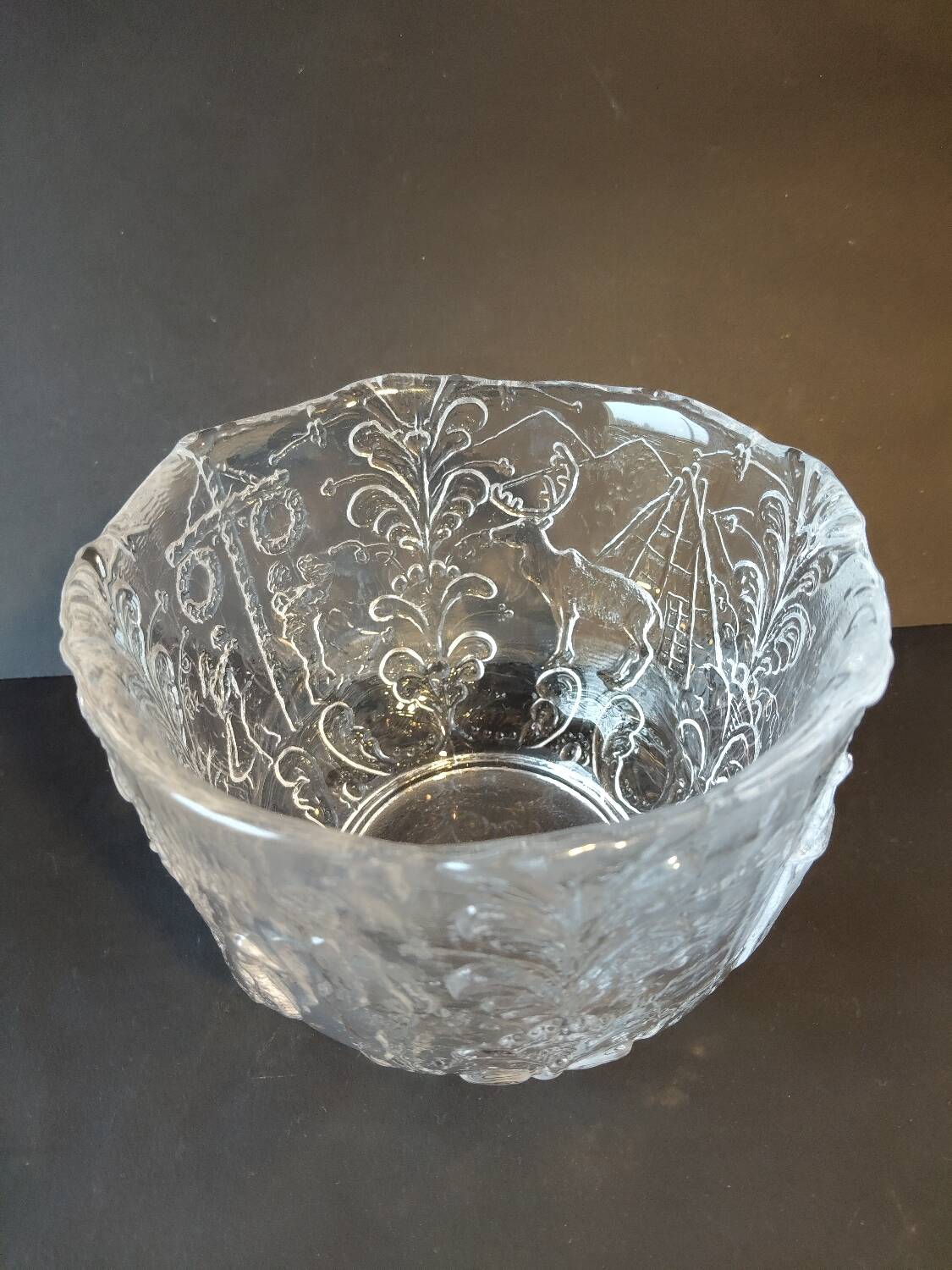 Scandinavian glass bowl Kosta Boda – Nordic relief decoration –