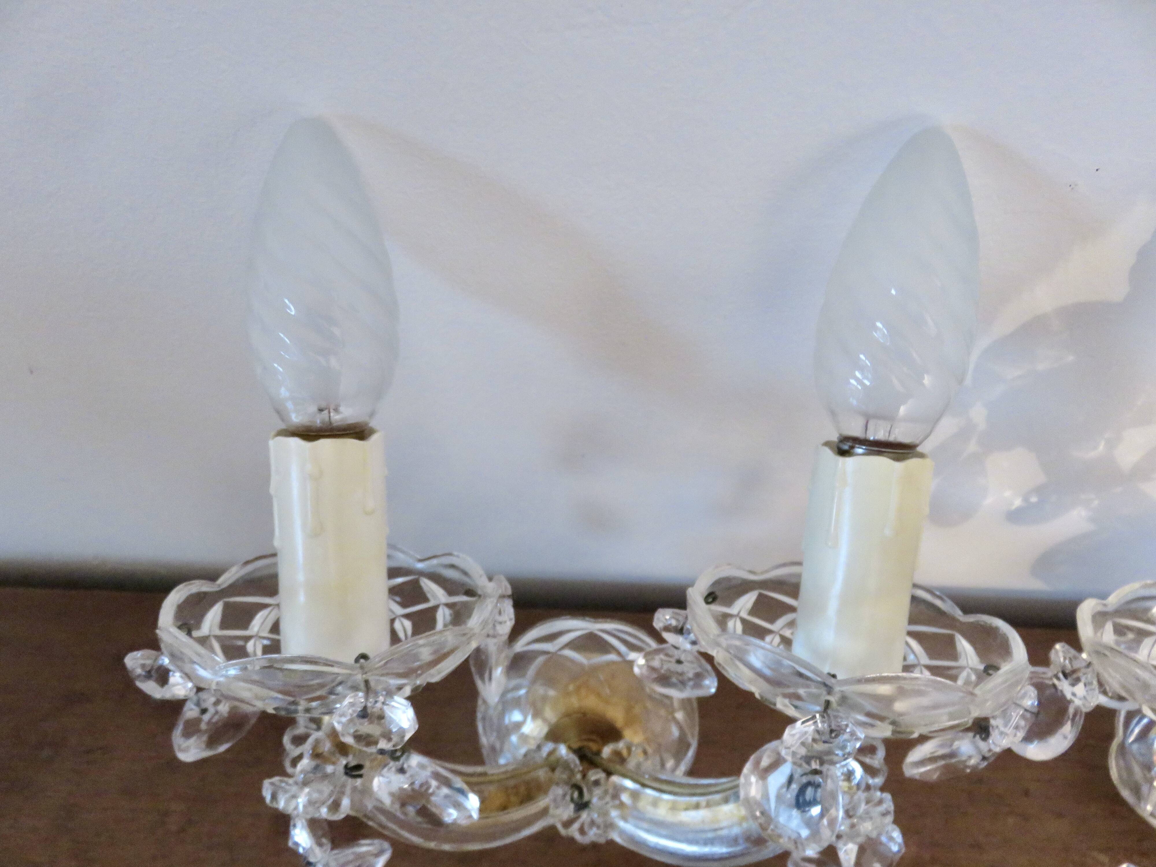 pair of double wall sconces with crystal pendants, made in Italy