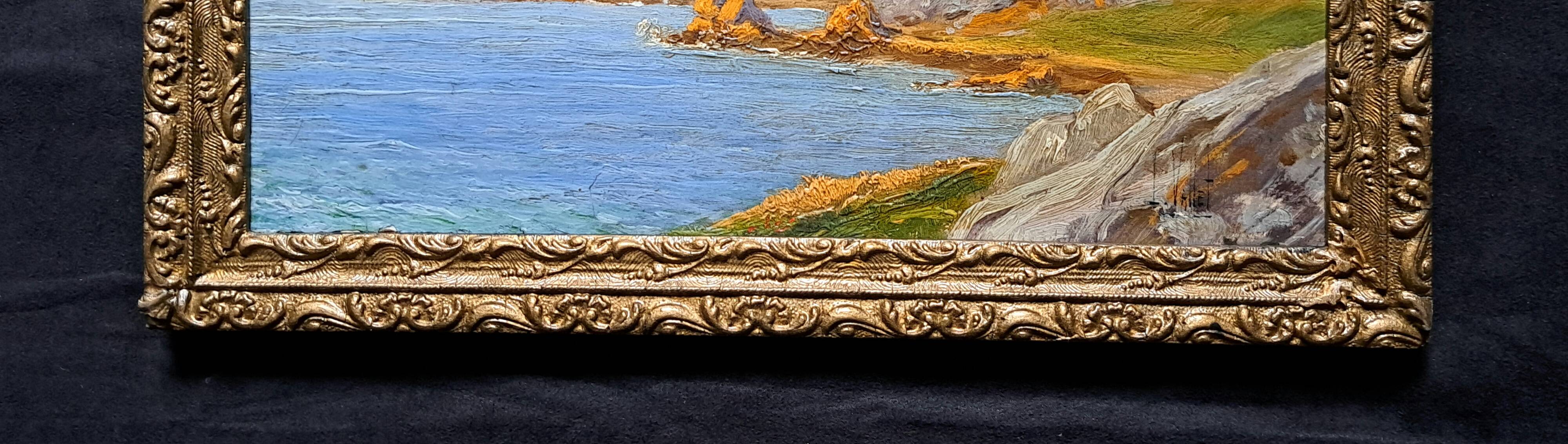 Post-Impressionist painting by Louis VALLET, oil on cardboard, Norman seascape.