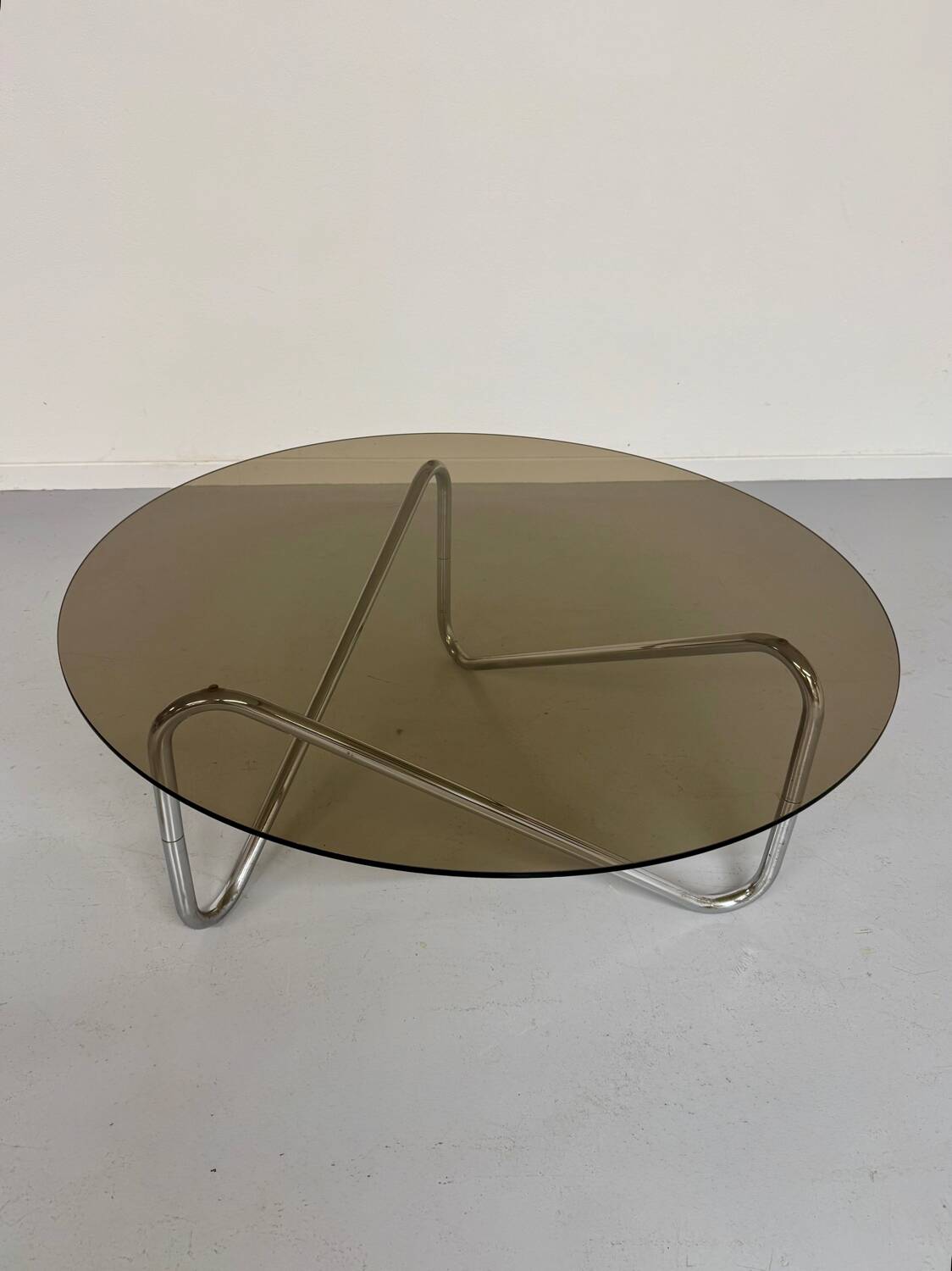 Tubular coffee table and smoked glass, French design, vintage 60s