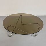 Tubular coffee table and smoked glass, French design, vintage 60s