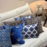 Indian cotton block print cushion with “flower” pattern - indigo blue