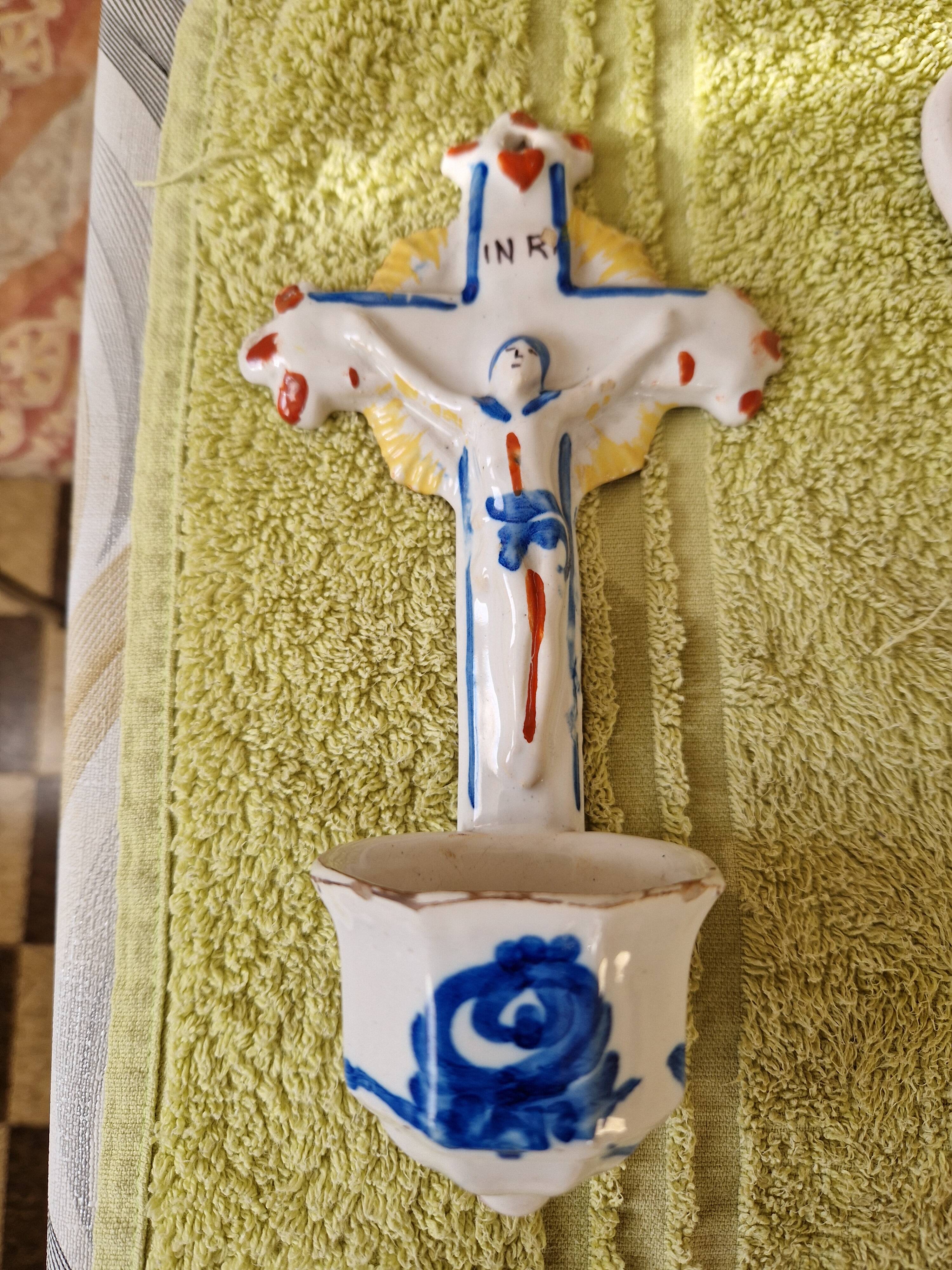 19th century earthenware holy water font