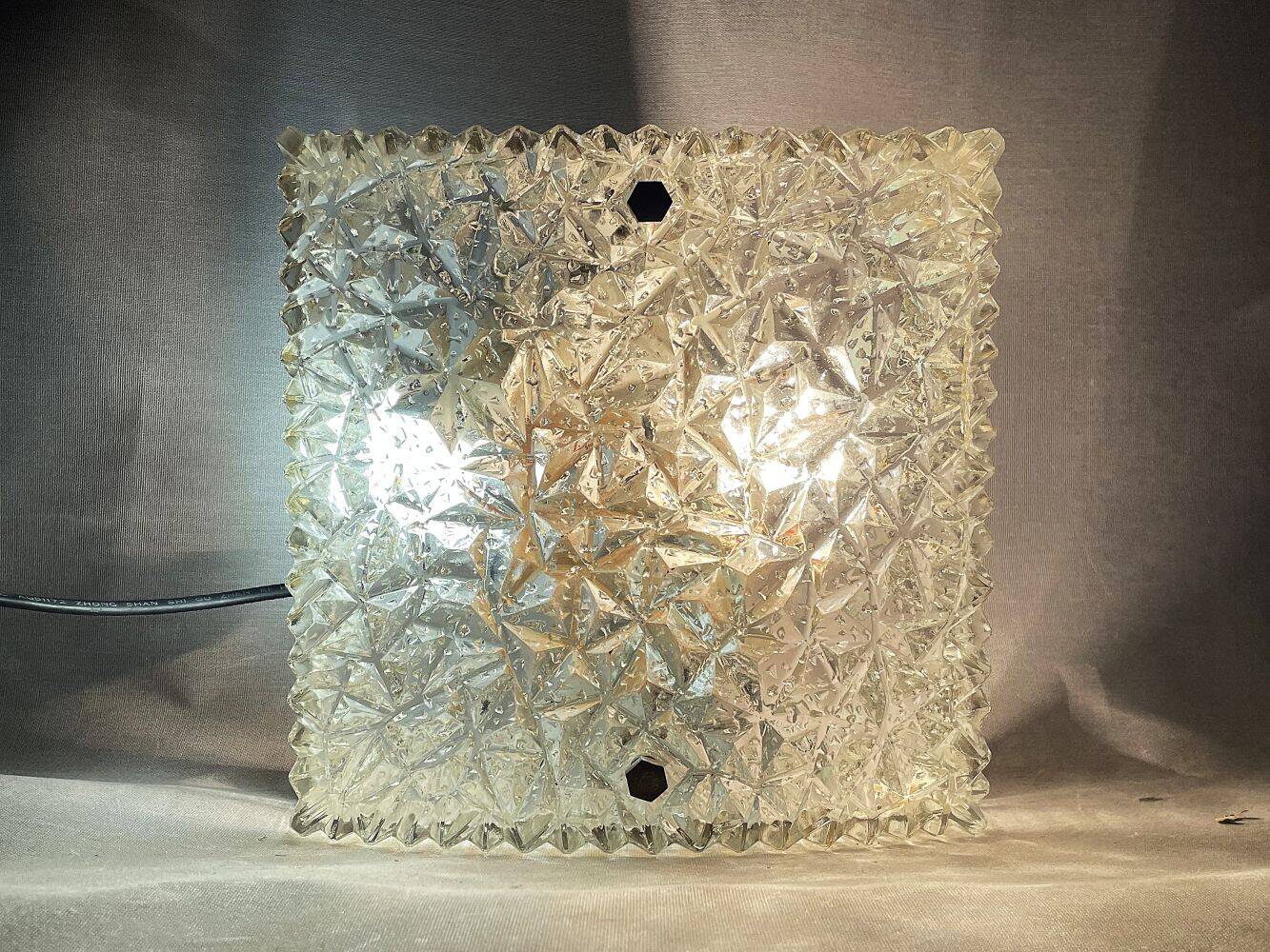 Square glass and bronze flush mount lamp, 1960s