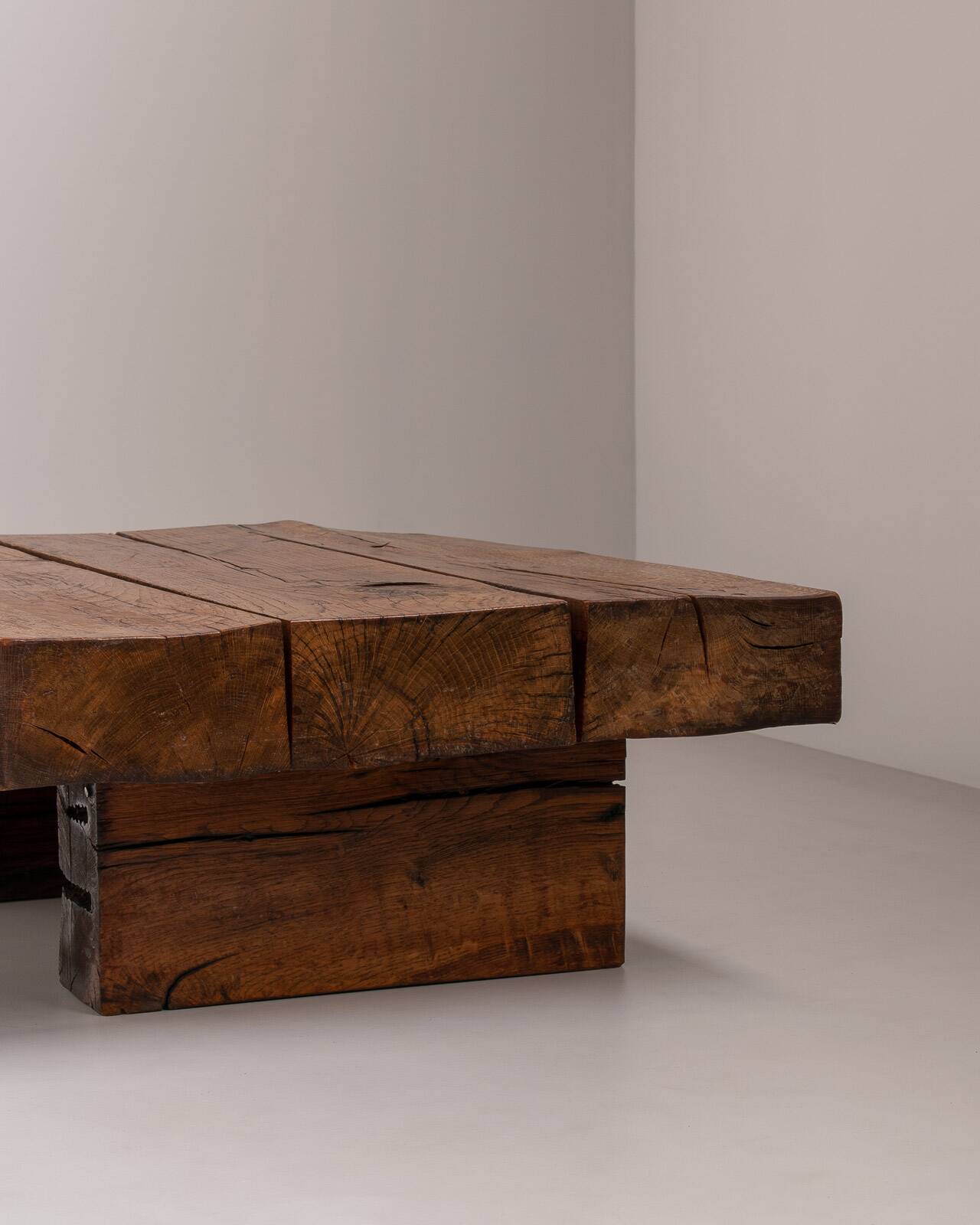 Solid Oak Wabi Sabi Coffee Table, France, 1950s