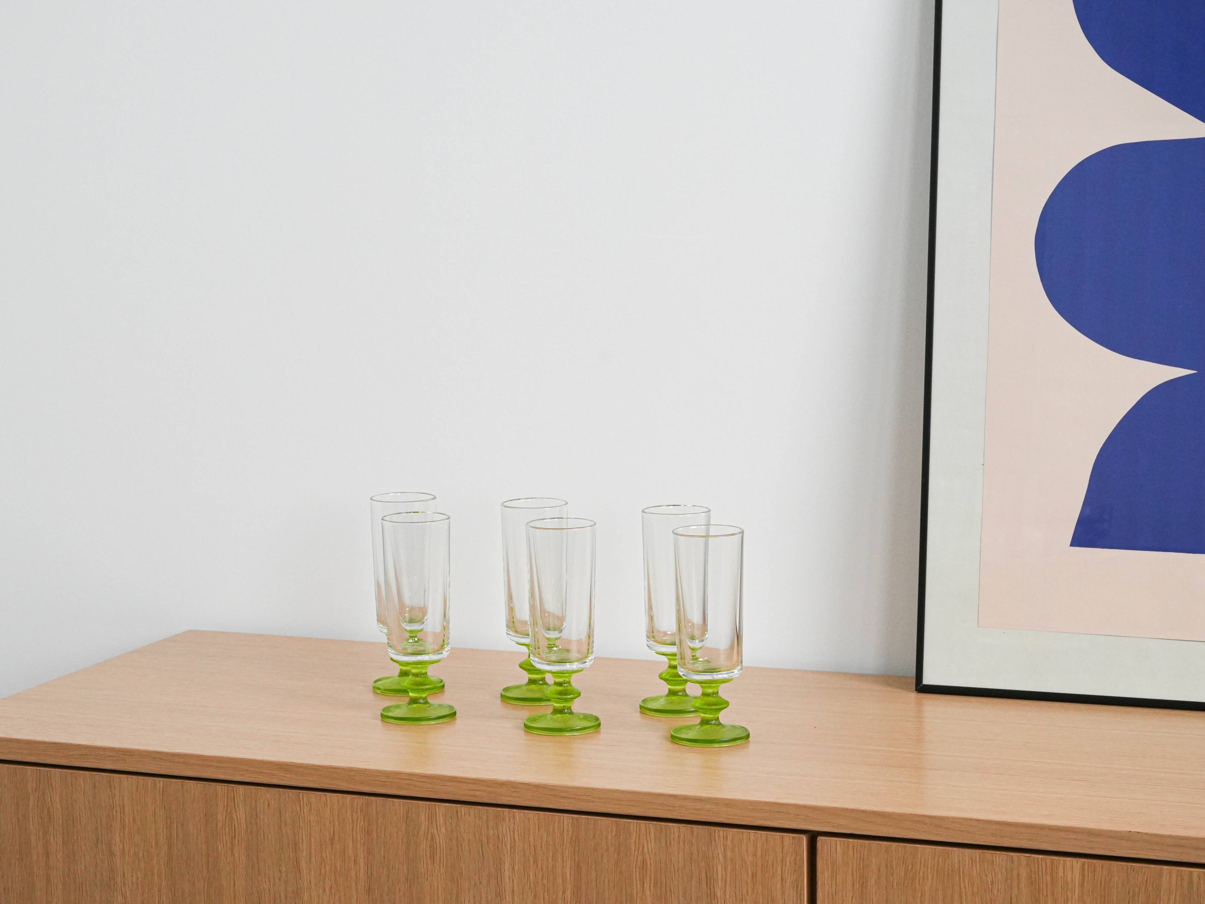 Set of six glasses, Italian design, 1970s, made in Italy