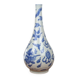 Blue hue piriform vase with dragon decor, vietnamese porcelain