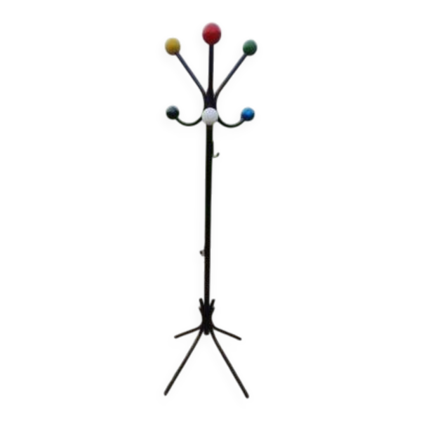 Porte manteaux vintage, métal et boules bois