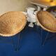 Pair of mid century bamboo and iron pod chairs, 1960s