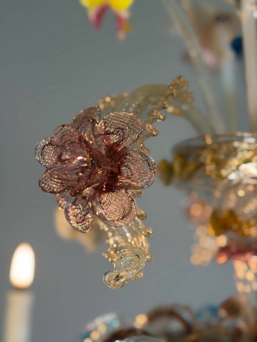 Venetian Rezzonico chandelier in multicoloured Murano glass circa 1900