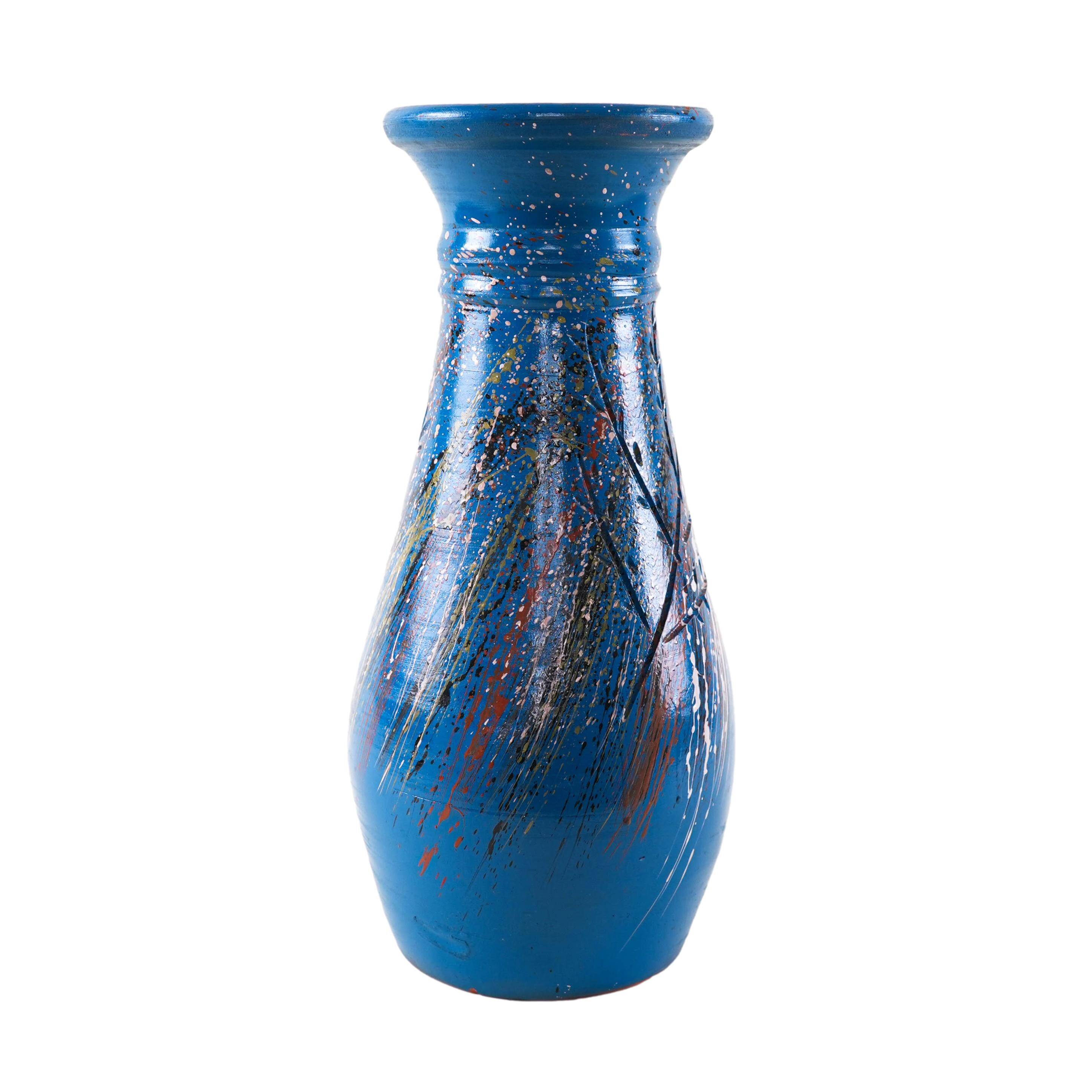 Vase en céramique bleue, design danois, années 1970, fabriqué au Danemark