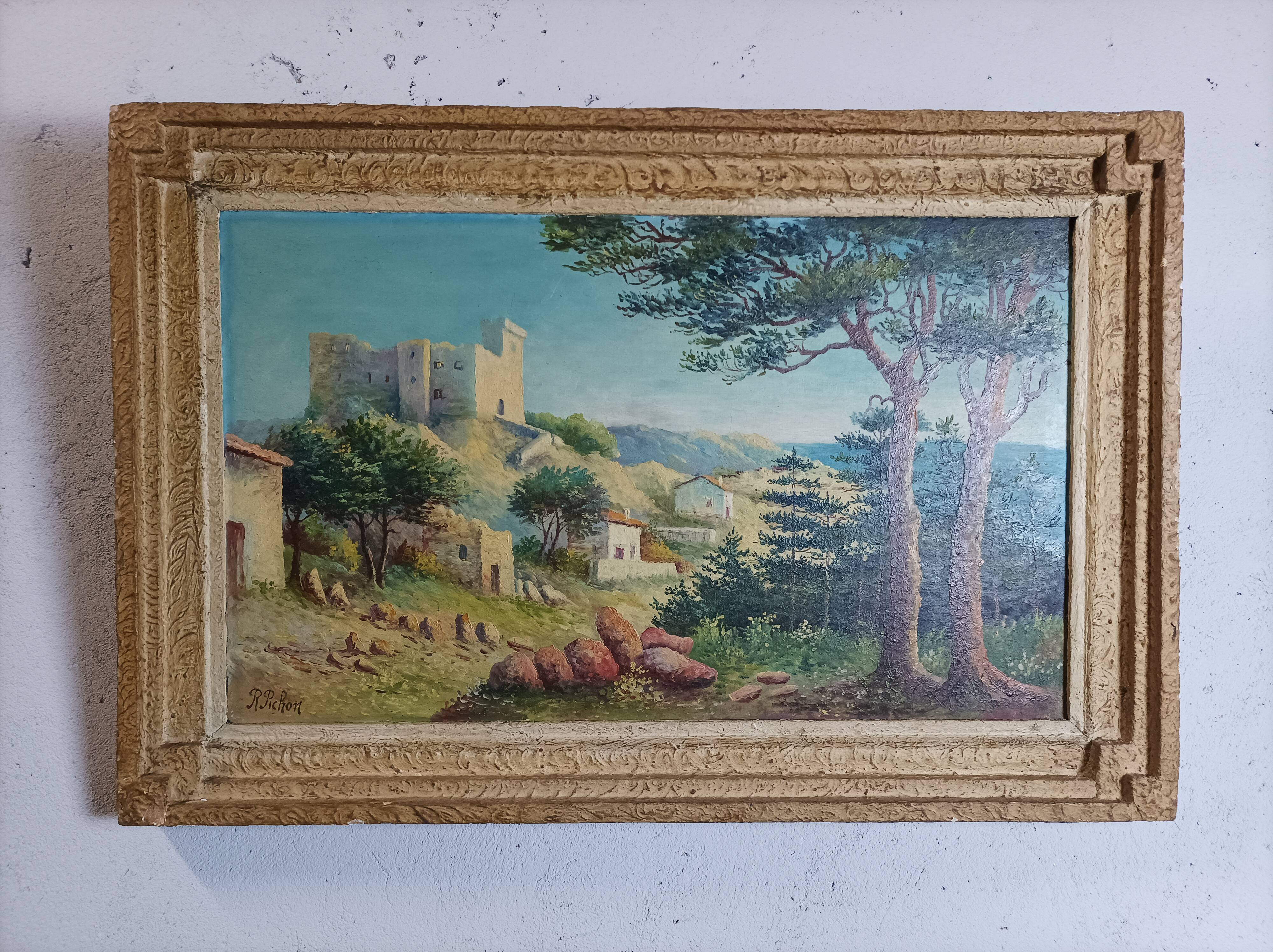 Oil painting on panel signed Robert Pichon landscape