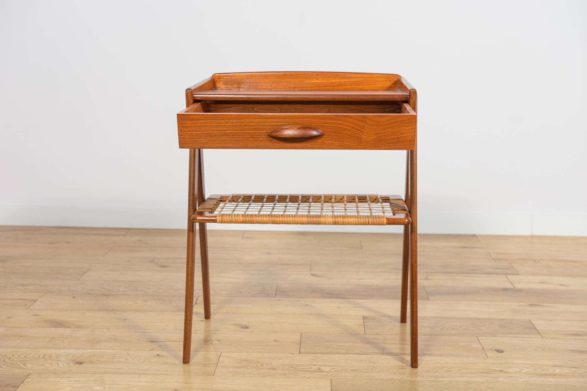 Mid-Century Teak and Rattan Nightstands by Søren Rasmussen, Denmark, 1960s,