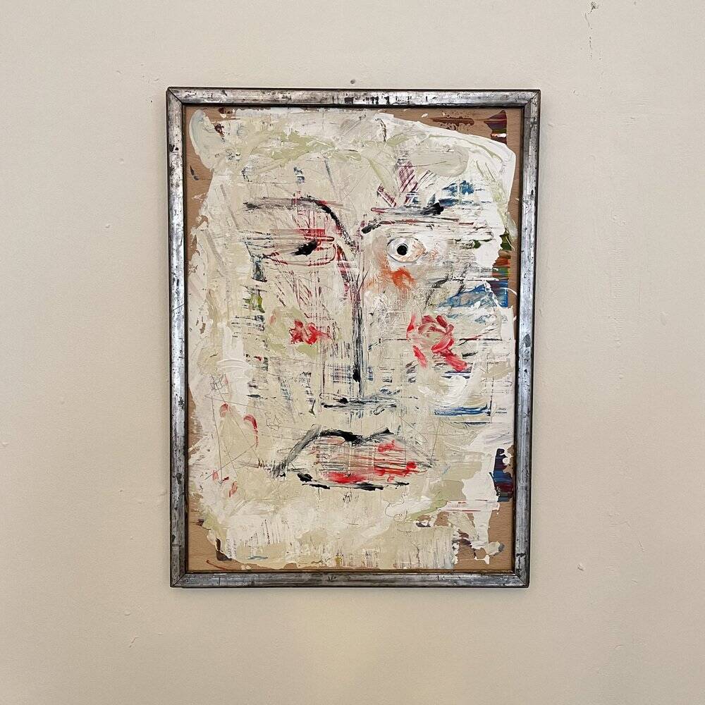 Modern Abstract Painting, Acrylic on Wood, Framed