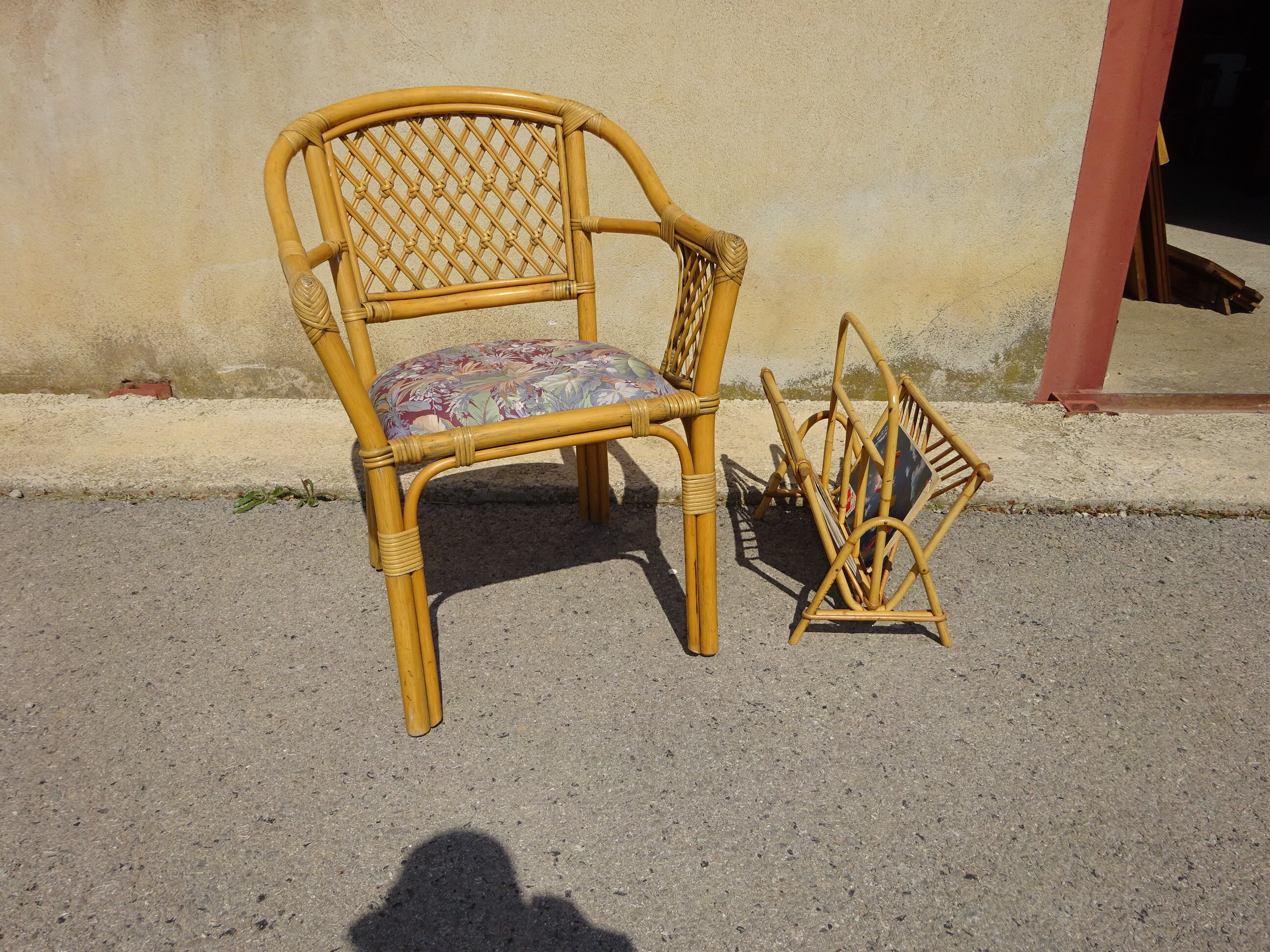 Vintage rattan magazine holder
